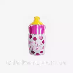 Куля фольгована "It's a girl" пляшка маленька рожева (9036-16-2, 1/5000/50, 20*24 см.)